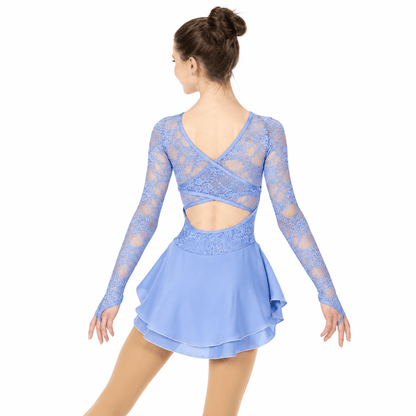 523 Lace Lovers – Blå konståkningsdräkt med spets och silverglitter - Tinas Figure Skating Shop