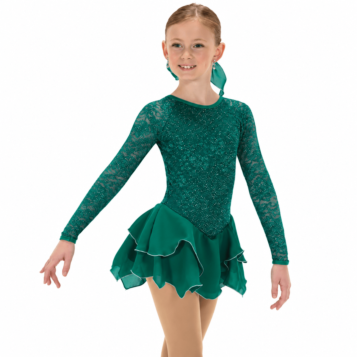 623 Tulip Lace Dress – Emerald Green - Tinas Figure Skating Shop